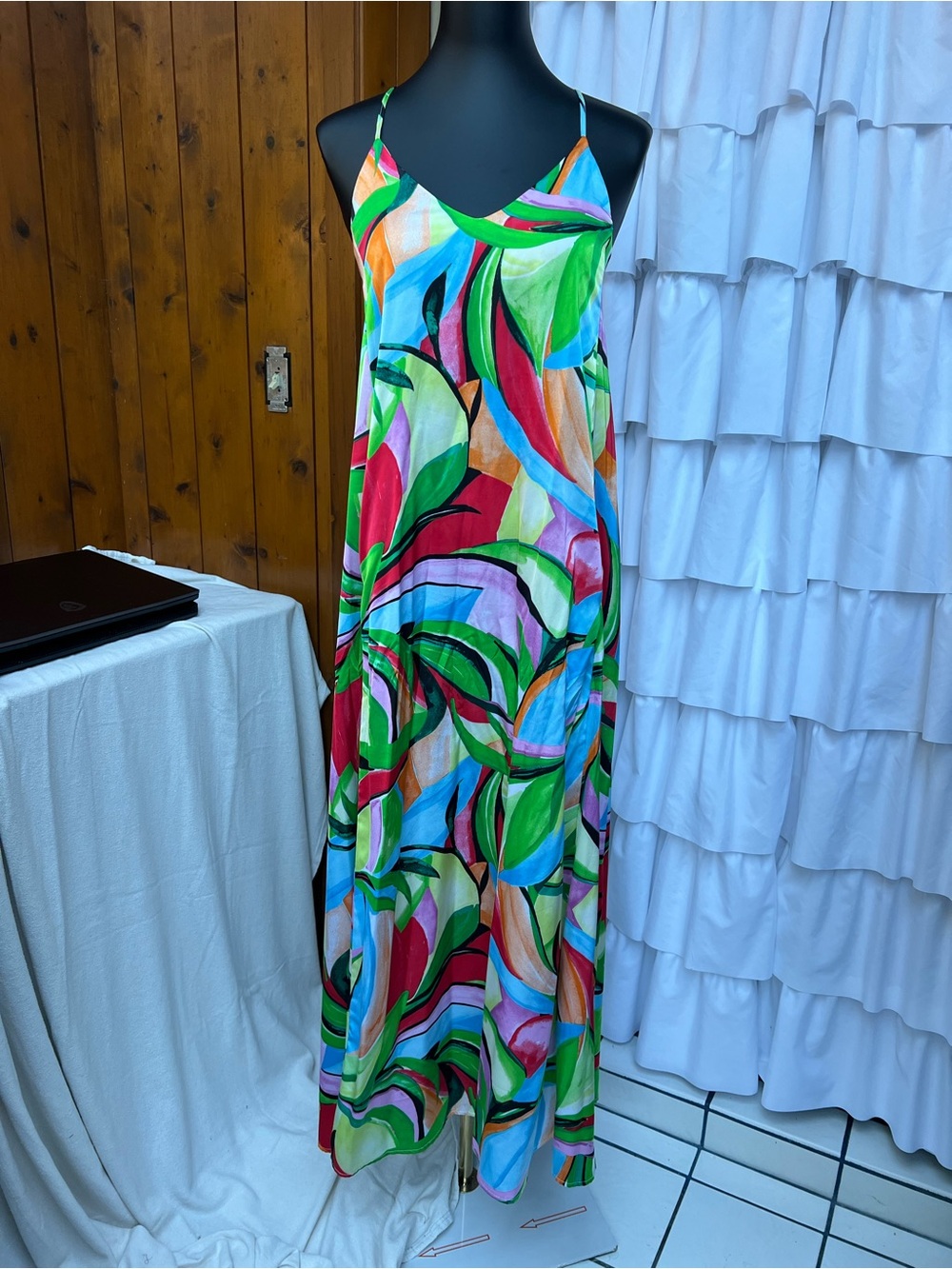 Nicole Miller Multicolor Abstract Leaf Slip Maxi Dress sizeXS